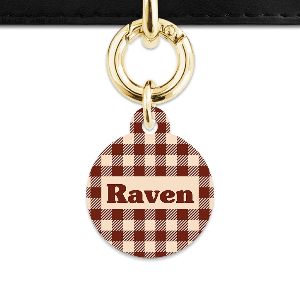 Brown And Beige Plaid Pet ID Tag