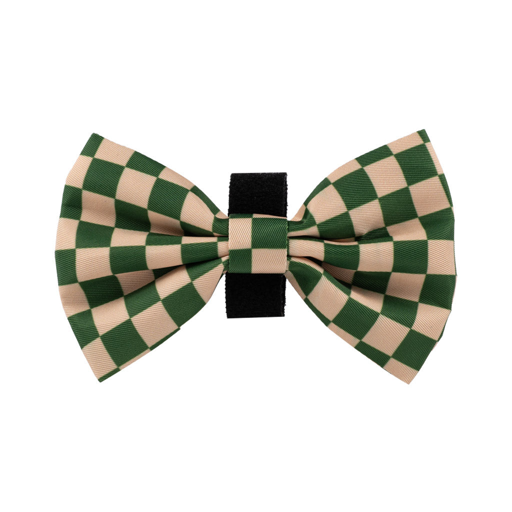 Green And Beige Checkers Bow Tie