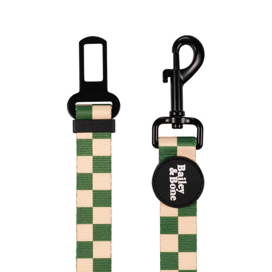Green And Beige Checkers Dog Car Restraint