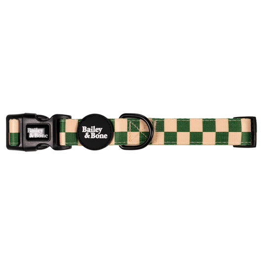Green And Beige Checkers Dog Collar