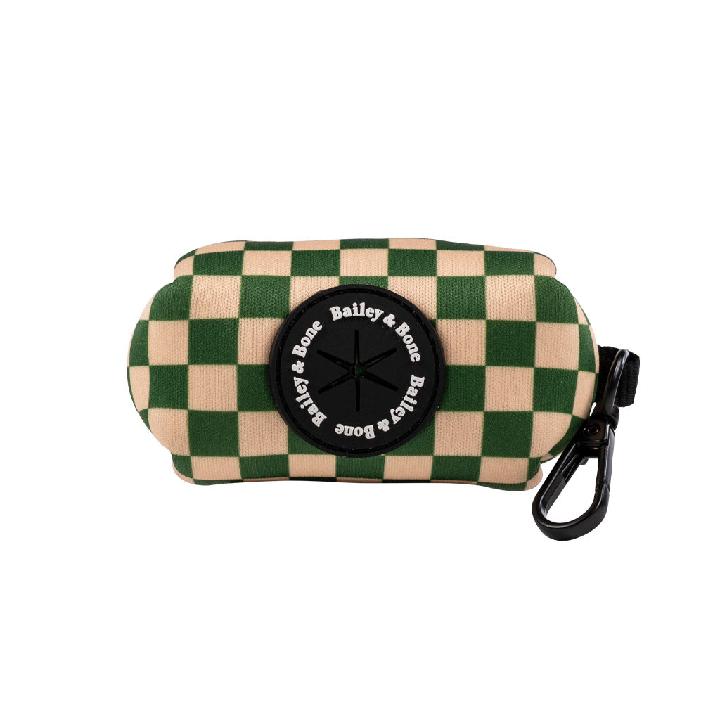 Green And Beige Checkers Poop Bag Holder