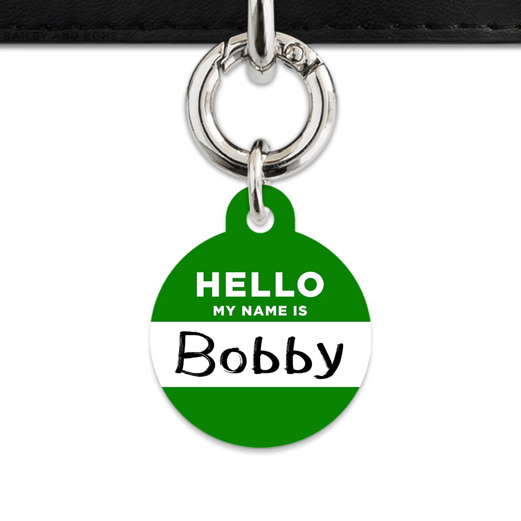 Bailey And Bone Pet Tag Dark Green Hello My Name Is Pet Tag