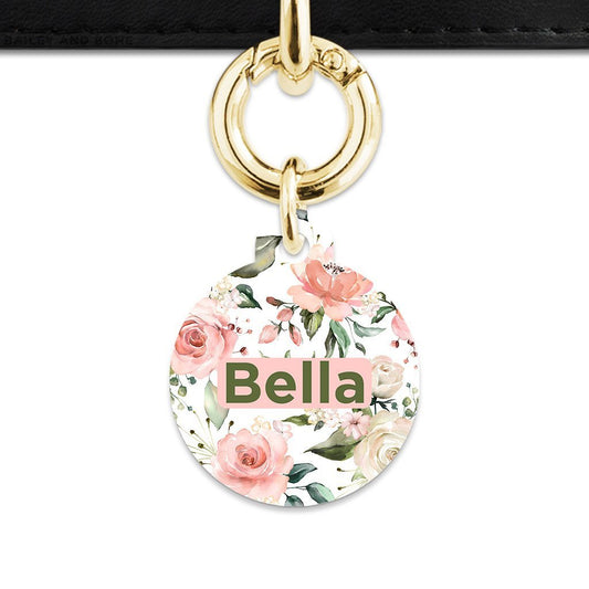 Bailey And Bone Pet Tag Pink And Green Roses Pet Tag