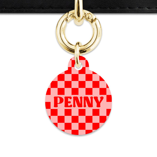 Bailey And Bone Pet Tag Pink And Red Checkers Pet Tag