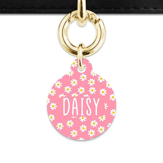 Bailey And Bone Pet Tag Pink Daisy Pattern Pet Tag