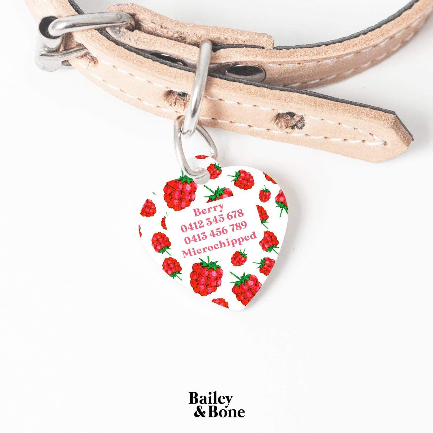 Bailey And Bone Pet Tag Red And White Raspberry Pet Tag