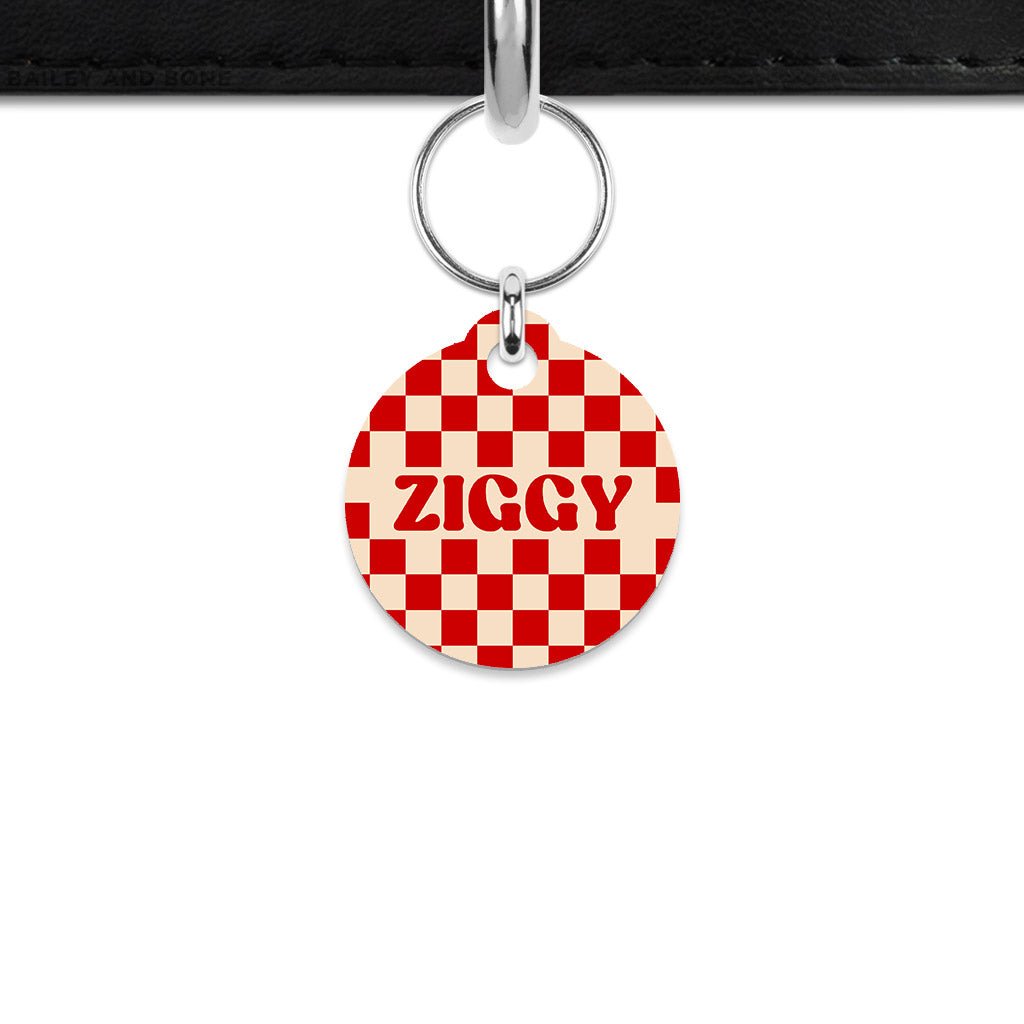 Bailey And Bone Mini Pet ID Tag Red And Beige Checkers Mini Pet Tag