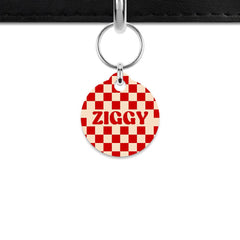 Red And Beige Checkers Mini Pet ID Tag