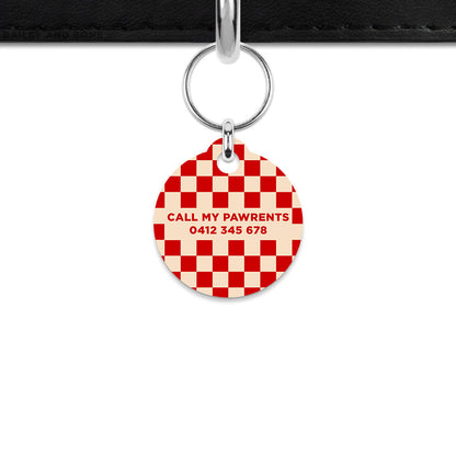 Bailey And Bone Mini Pet ID Tag Red And Beige Checkers Mini Pet Tag