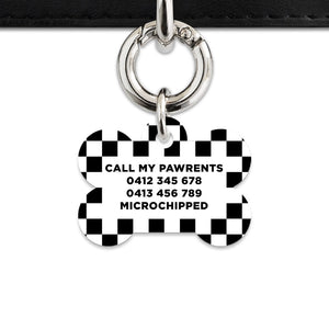 Bailey And Bone Pet ID Tag Black And White Checkers Pet Tag