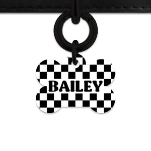 Bailey And Bone Pet ID Tag Black And White Checkers Pet Tag