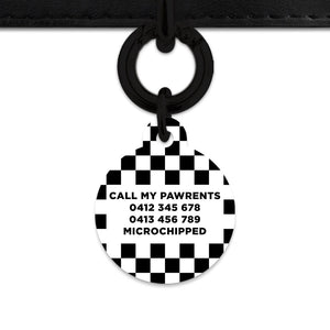 Bailey And Bone Pet ID Tag Black And White Checkers Pet Tag