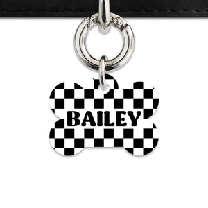 Bailey And Bone Pet ID Tag Black And White Checkers Pet Tag