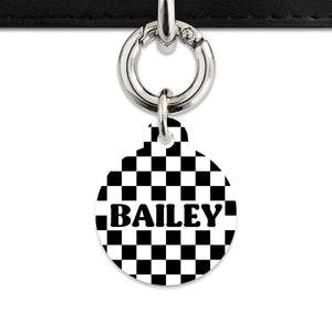 Bailey And Bone Pet ID Tag Black And White Checkers Pet Tag