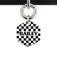 Bailey And Bone Pet ID Tag Black And White Checkers Pet Tag