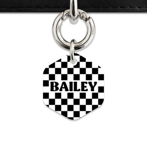 Bailey And Bone Pet ID Tag Black And White Checkers Pet Tag