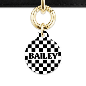 Bailey And Bone Pet ID Tag Black And White Checkers Pet Tag