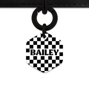 Bailey And Bone Pet ID Tag Black And White Checkers Pet Tag