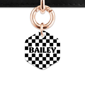 Bailey And Bone Pet ID Tag Black And White Checkers Pet Tag