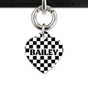 Bailey And Bone Pet ID Tag Black And White Checkers Pet Tag