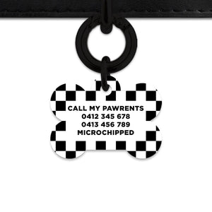 Bailey And Bone Pet ID Tag Black And White Checkers Pet Tag