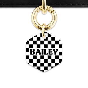 Bailey And Bone Pet ID Tag Black And White Checkers Pet Tag