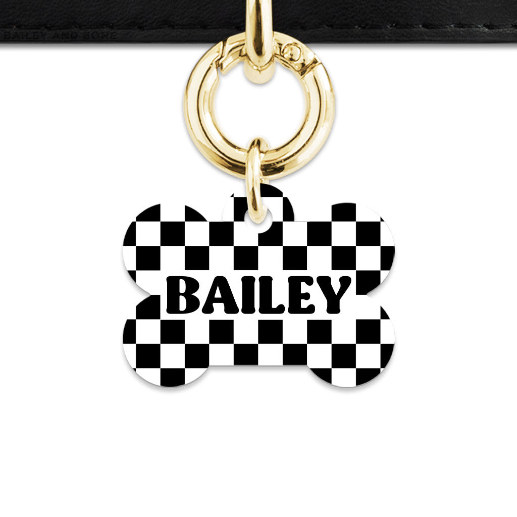 Bailey And Bone Pet ID Tag Black And White Checkers Pet Tag