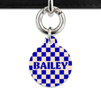 Bailey And Bone Pet ID Tag Blue And Beige Checkers Pet Tag