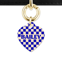 Bailey And Bone Pet ID Tag Blue And Beige Checkers Pet Tag
