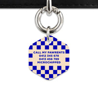 Bailey And Bone Pet ID Tag Blue And Beige Checkers Pet Tag