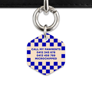 Bailey And Bone Pet ID Tag Blue And Beige Checkers Pet Tag