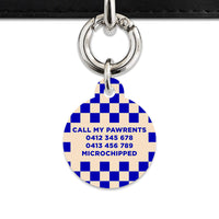 Bailey And Bone Pet ID Tag Blue And Beige Checkers Pet Tag