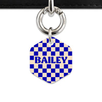 Bailey And Bone Pet ID Tag Blue And Beige Checkers Pet Tag