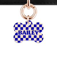 Bailey And Bone Pet ID Tag Blue And Beige Checkers Pet Tag