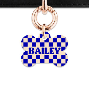 Bailey And Bone Pet ID Tag Blue And Beige Checkers Pet Tag