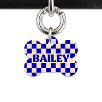 Bailey And Bone Pet ID Tag Blue And Beige Checkers Pet Tag