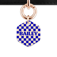 Bailey And Bone Pet ID Tag Blue And Beige Checkers Pet Tag