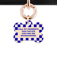 Bailey And Bone Pet ID Tag Blue And Beige Checkers Pet Tag