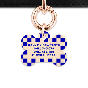 Bailey And Bone Pet ID Tag Blue And Beige Checkers Pet Tag