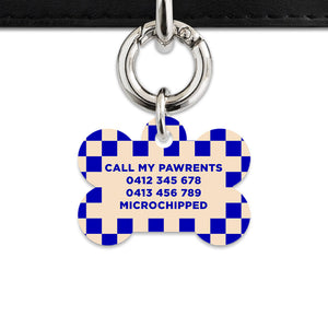 Bailey And Bone Pet ID Tag Blue And Beige Checkers Pet Tag