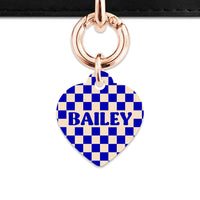 Bailey And Bone Pet ID Tag Blue And Beige Checkers Pet Tag