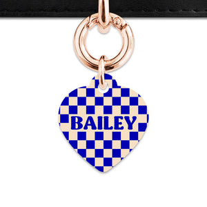 Bailey And Bone Pet ID Tag Blue And Beige Checkers Pet Tag