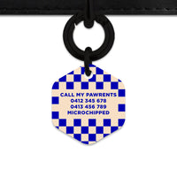 Bailey And Bone Pet ID Tag Blue And Beige Checkers Pet Tag