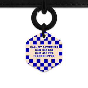 Bailey And Bone Pet ID Tag Blue And Beige Checkers Pet Tag