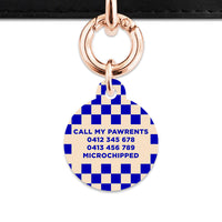 Bailey And Bone Pet ID Tag Blue And Beige Checkers Pet Tag