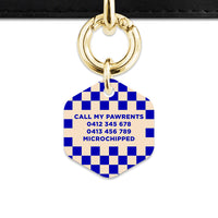 Bailey And Bone Pet ID Tag Blue And Beige Checkers Pet Tag