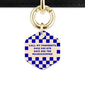 Bailey And Bone Pet ID Tag Blue And Beige Checkers Pet Tag