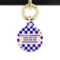 Bailey And Bone Pet ID Tag Blue And Beige Checkers Pet Tag