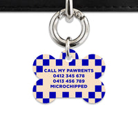 Bailey And Bone Pet ID Tag Blue And Beige Checkers Pet Tag