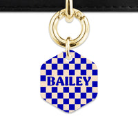 Bailey And Bone Pet ID Tag Blue And Beige Checkers Pet Tag